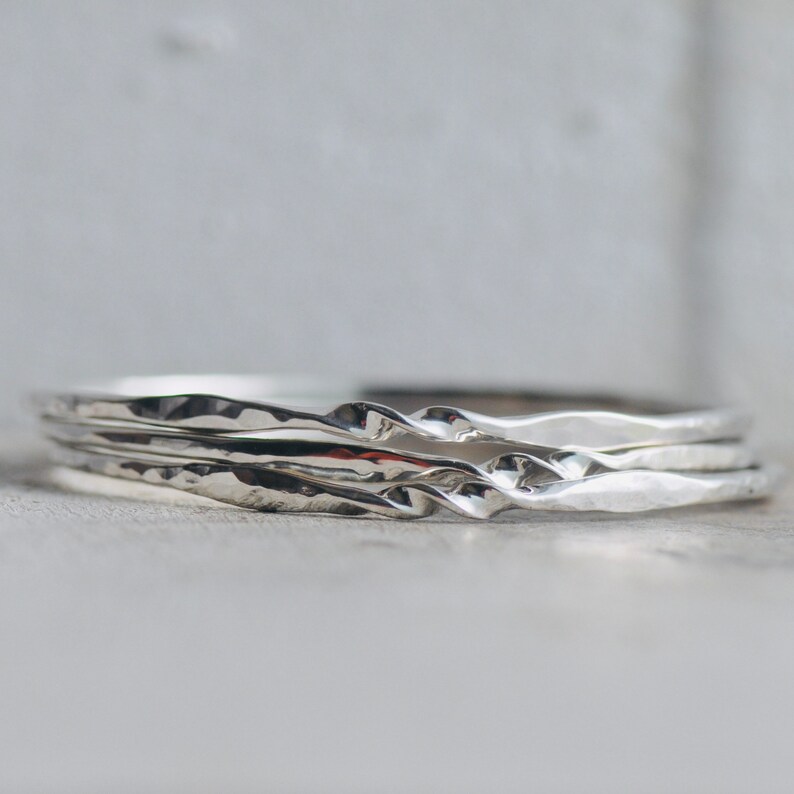 Hand wrought twist bangle set, forged sterling bracelet image 6