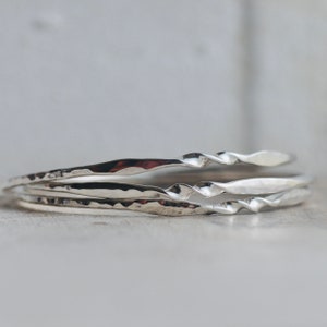 Hand wrought twist bangle set, forged sterling bracelet image 4