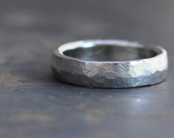 recycled sterling silver ring, simple medium width ring, unisex ring, forged wedding band, stacking ring for men and women, eco friendly