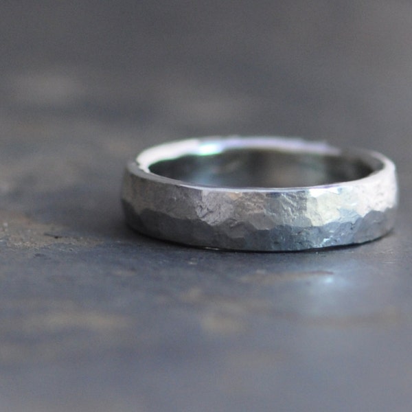 recycled sterling silver ring, simple medium width ring, unisex ring, forged wedding band, stacking ring for men and women, eco friendly