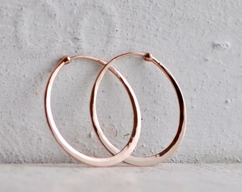 classic fine oval hoops, hammered 14k rose, yellow, or palladium white gold small medium and large