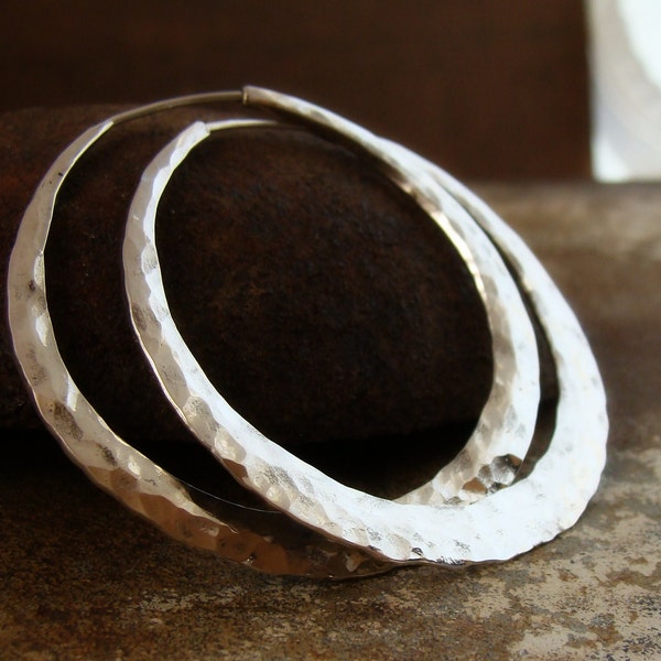 1 3/4 inches sterling silver hoop earrings,  crescent moon hoops, wide, flat, available in your choice of texture and finish, eco friendly