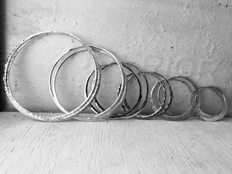 sterling silver hoop earrings, round loops, planishing smooth or your choice of texture, finish, and size, endless style hoop, eco friendly image 9