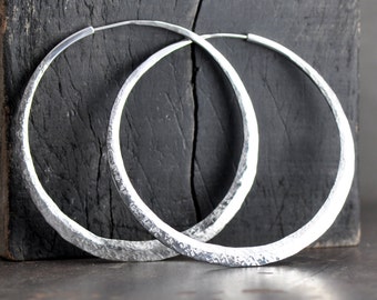 2 1/2 inch sterling silver hoop earrings,  large hammered crescent moon loop, available in your choice of texture and finish, eco friendly