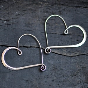 large silver heart hoop earrings, hammered sterling silver heart earring endless style image 2