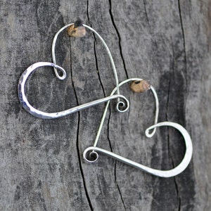 large silver heart hoop earrings, hammered sterling silver heart earring endless style image 5