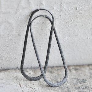 Handcrafted Sterling Silver Oval Hoop Earrings, Hammered, Horseshoe stirrup shape