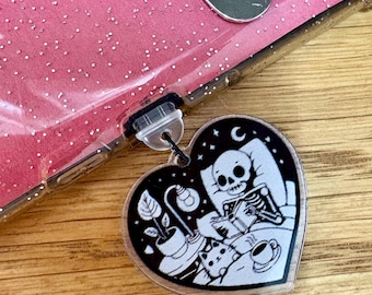 Dust Plug | Phone Charm, eReader Charm | USB-C, Lightning | Cellphone | Kindle Accessory | Christmas Gift | Skeleton, Bed, Book, Cat, Spooky