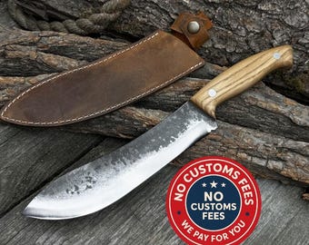 Skinning Knife. Razor Sharp Blade. Hand Forged From Hardened Carbon 52100 Steel, Ergonomic Ash Handle, With Leather Sheath. Bushcraft Knife.