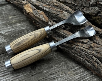 Hand-Forged Spoon Carving Gouges – Choose Your Size or Set of 2 – Sharp 52100 Carbon Steel, Ergonomic Ash Handles – Bowl Carving Chisels