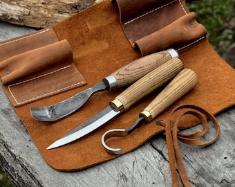 3-Piece Spoon Carving Kit, Hand Forged 52100 Carbon Steel, Starter Tool Set for Gift