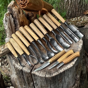 15-Piece Woodworking Tool Set, Hand Forged 52100 Carbon Steel, Spoon Carving Gouges and Knives