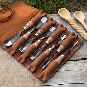 Wood Carving Bent Gouges, Hand-Forged Carbon 52100 Steel Blade, Gift for Carver