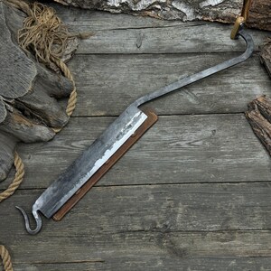 Big Cloggers Knife for Woodworking. Sharp Blade. Hand Forged From Hardened Carbon Steel, Ash Handle, with Leather Sheath. Clog Making. GIft