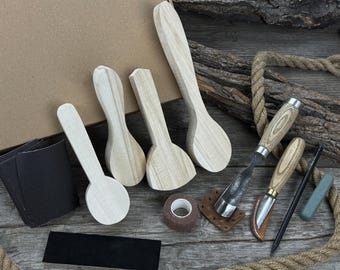 Wood Carving Kit for Hobby. Sharp Carbon Steel Blades, Ergonomic Handles. Hand Forged Spoon Carving Tool Set. Wood Carving Beginners Kit.