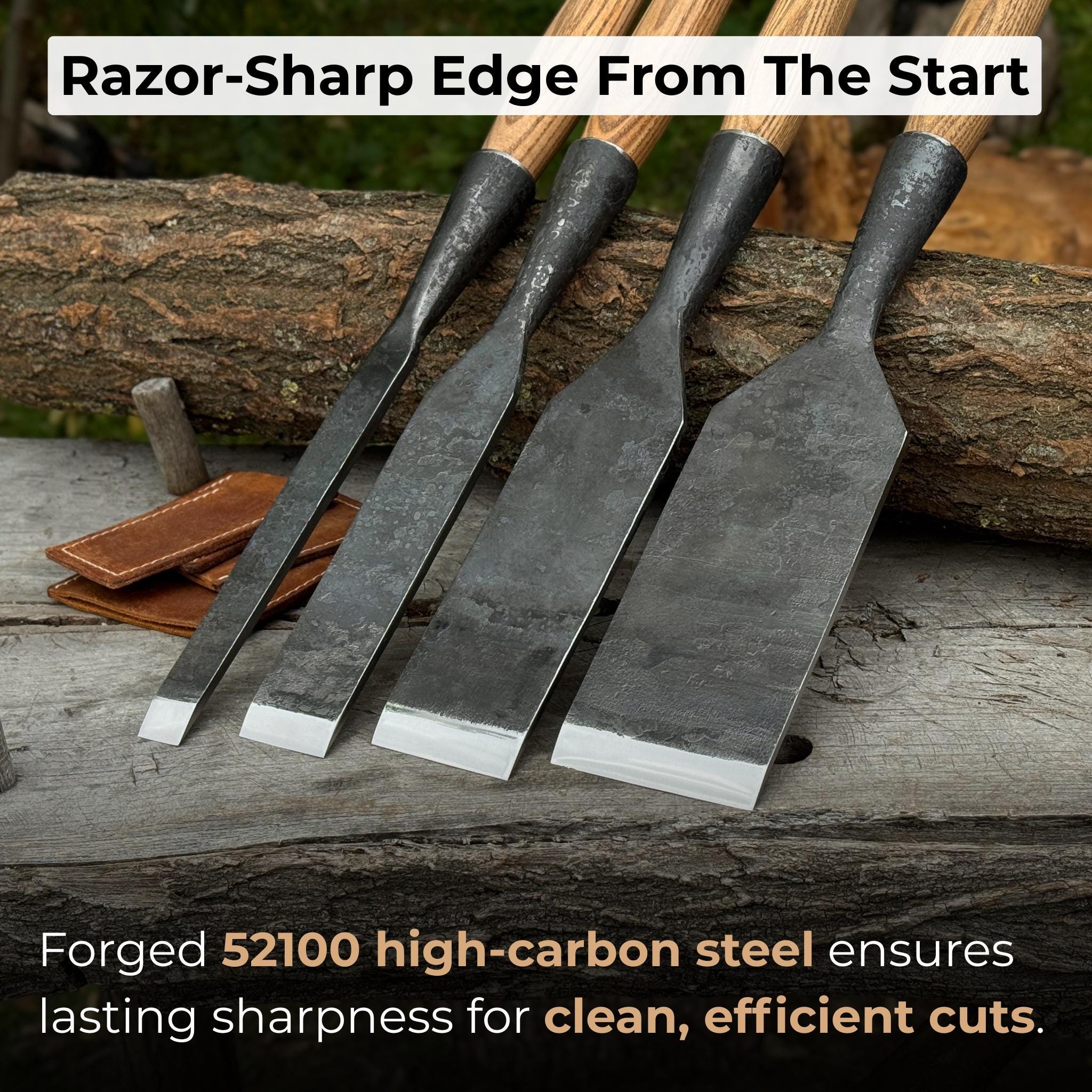 4-piece Timber Framing Slick Chisel Set – 52100 Carbon Steel Blades ...