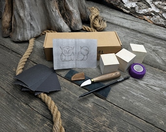 Wood Carving Kit for Beginners. Owl Carving Kit. Sharp Hand Forged Carbon Steel Knife. Carving Kit for Kids, Adults and Hobbies. Gift Son