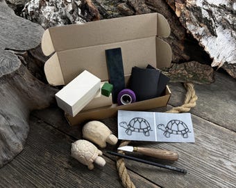 Wood Carving Kit for Beginners. Turtle Carving Kit. Sharp Hand Forged Carbon Steel Knife. Carving Kit for Kids, Adults and Hobbies. Gift Son