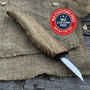 Detail Knife with Curved Blade for Wood Carving. Sharp Carbon Steel Blade, Ash Wood Handle. Geometric Carving Knife. Chip Carving Knife.
