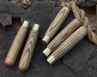 Set of 5 Ash Wood Handles with Brass Rings. Universal Replacement Handle Set for Chisels, Carving Knives, Gouges & Woodworking Tools.