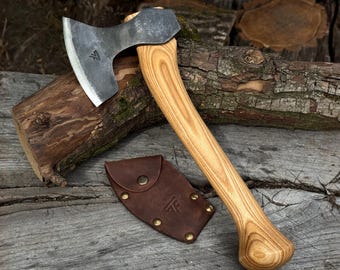 Hand Forged Woodworking Axe, 52100 Carbon Steel, Bushcraft Hatchet, Wood Carving Axe