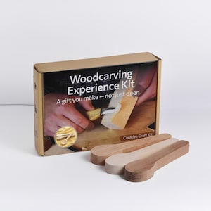 DIY-snijset met 3 lepels voor beginners – set voor het maken van lepels met linden, kersen en eiken, snijgereedschappen en videogids