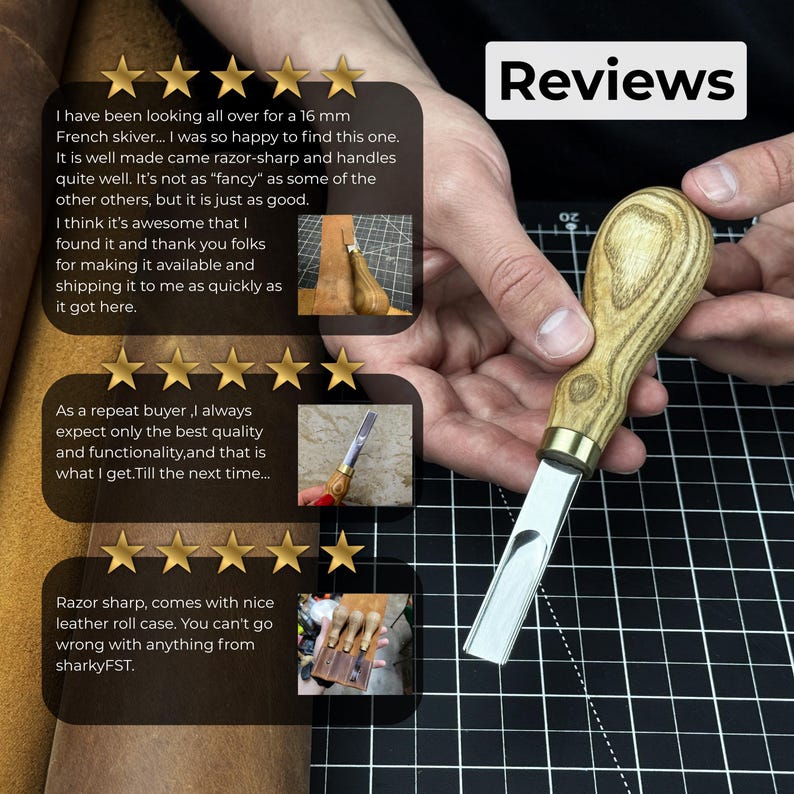 Leather Edge Skiver. Razor Sharp Blade. Hand Forged from Hardened Premium Steel, Ergonomic Handle. DIY Leathercraft Edge Trimmer. Gift Men image 9