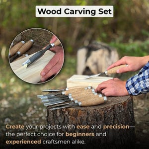 Wood Carving Gouges – Hand-Forged Sharp Carbon Steel Blades, Ergonomic Ash Wood Handles, Leather Roll, Spoon & Bowl Carving Tools image 8