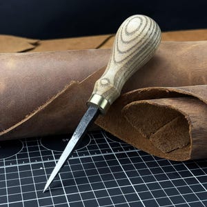 Leather Awl. Sharp Needle. Hand Forged From Hardened Carbon 52100 Steel, Ash Handle. Stitching Awl, Leatherworking Awl, Leather Work Tool