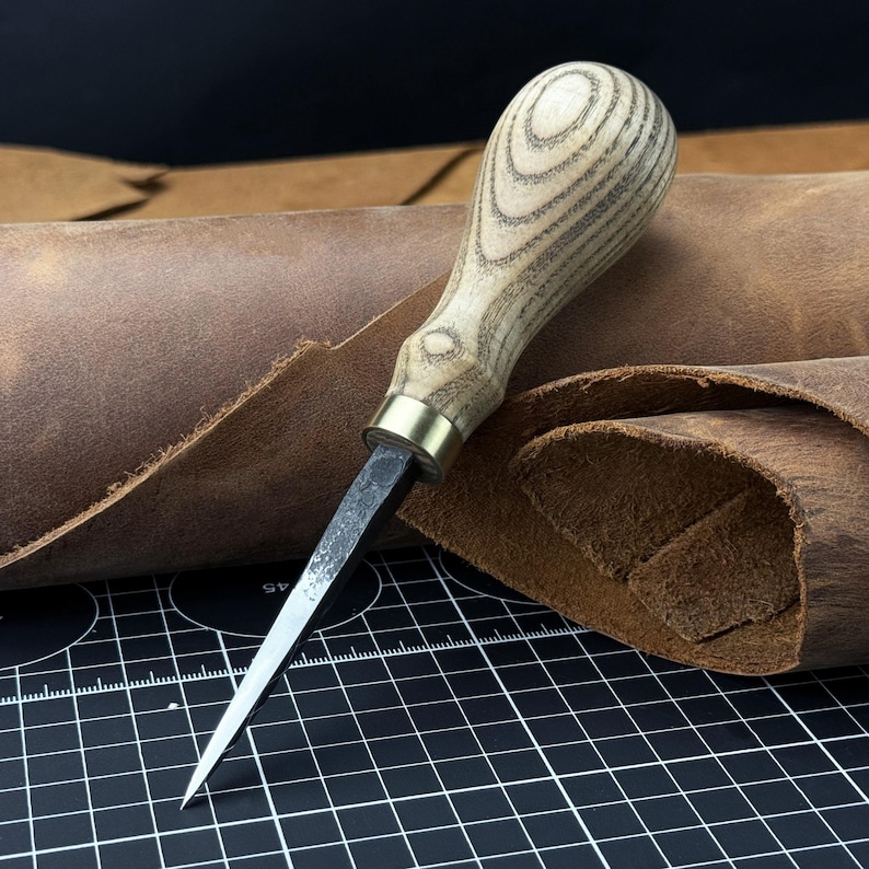 Leather Awl. Sharp Needle. Hand Forged From Hardened Carbon 52100 Steel, Ash Handle. Stitching Awl, Leatherworking Awl, Leather Work Tool image 1