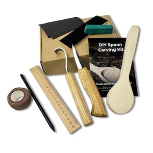 DIY Wooden Spoon Carving Kit – Beginner Whittling Set with Hook Knife & Tools. Hobby Craft Gift with Video Instructions for Kids and Adults.