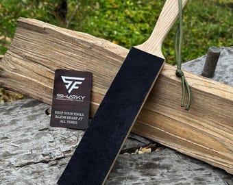 Double-Sided Leather Sharpening Strop with Polishing Paste. Honing Paddle for Knives, Chisels, Wood Carving and Woodworking Tool Polishing.