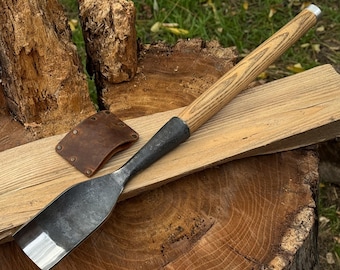 Forged Rounded Timber Chisel – 52100 Carbon Steel Blade, Ash Handle – Hollowing Chisel for Logs, Beams. Woodworking Tool