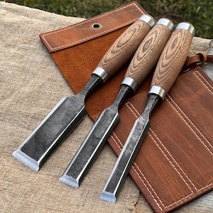 Chisels for Wood Carving – Hand Forged 52100 Carbon Steel Blades, Ash Handles – Bevel Edge Chisels Woodworking