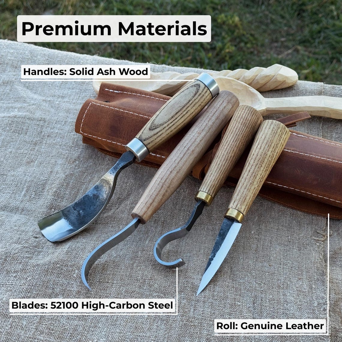 Forged Spoon Carving Tool Set 4-piece. 52100 Carbon Steel Blades. Ash ...