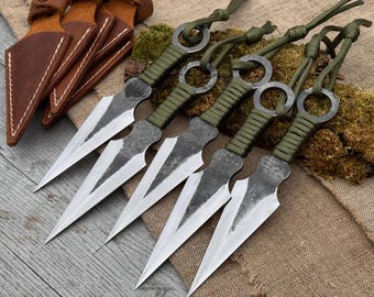 5-Piece Throwing Knife Set for Beginners – Balanced (Not Sharpened) 52100 Carbon Steel Blades, Paracord Handles – Forged Knives for Outdoor.