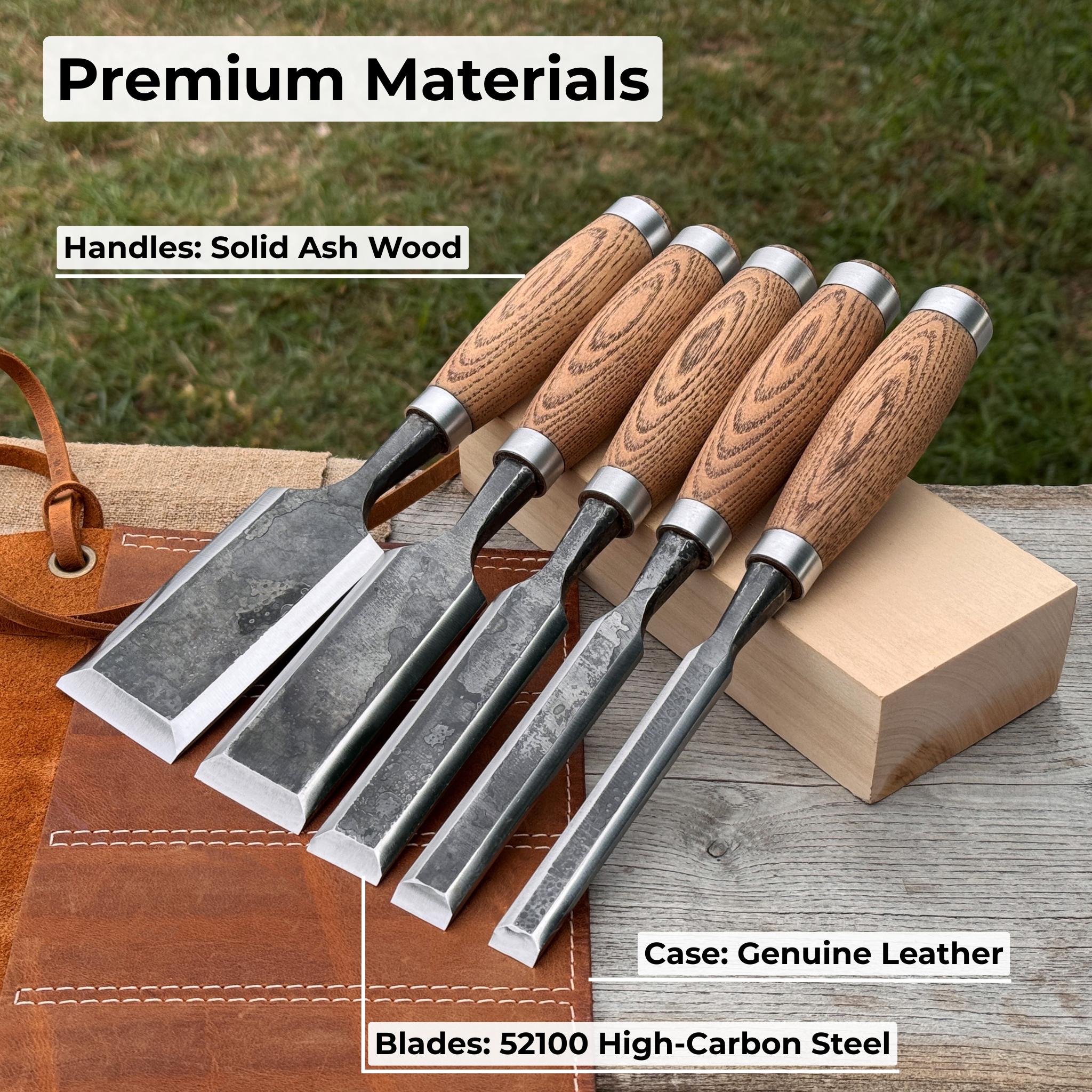 Wood Carving Chisels – Hand Forged 52100 Carbon Steel Blades, Ash ...