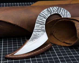 Kiridashi – a Compact and Razor-Sharp Rounded Blade. Japanese Style Knife. Hand Forged from hardened Carbon 52100 Steel, with Sheath. Gift