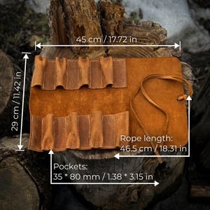Genuine Leather Tool Roll with 8 Pockets. Universal Leather Crazy Horse. Tool Storage Bag. Roll for Chisels, Gouge, Knives and Garage Tools image 4
