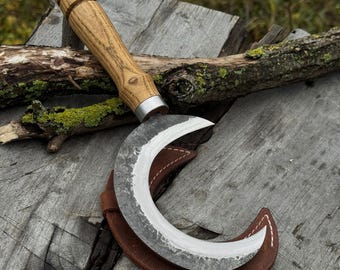 Half Moon Sickle, Hand Forged 52100 Carbon Steel, Harvesting Tool, Ritual Scythe