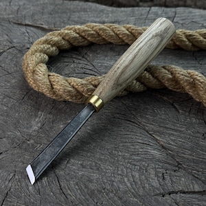 Bevel Chisel Oblique for Wood Carving. Sharp Carbon Steel Blade, Ash Wood Handle. Hand Forged Chisel for Detailed Carving. Wood Chisel.