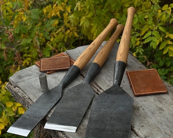 Father’s Day Gift, Hand Forged Timber Slick Chisels, 52100 Carbon Steel, Ash Wood