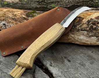 Hand Forged Mushroom Knife, 52100 Carbon Steel, Grafting Tool, Bushcraft Blade