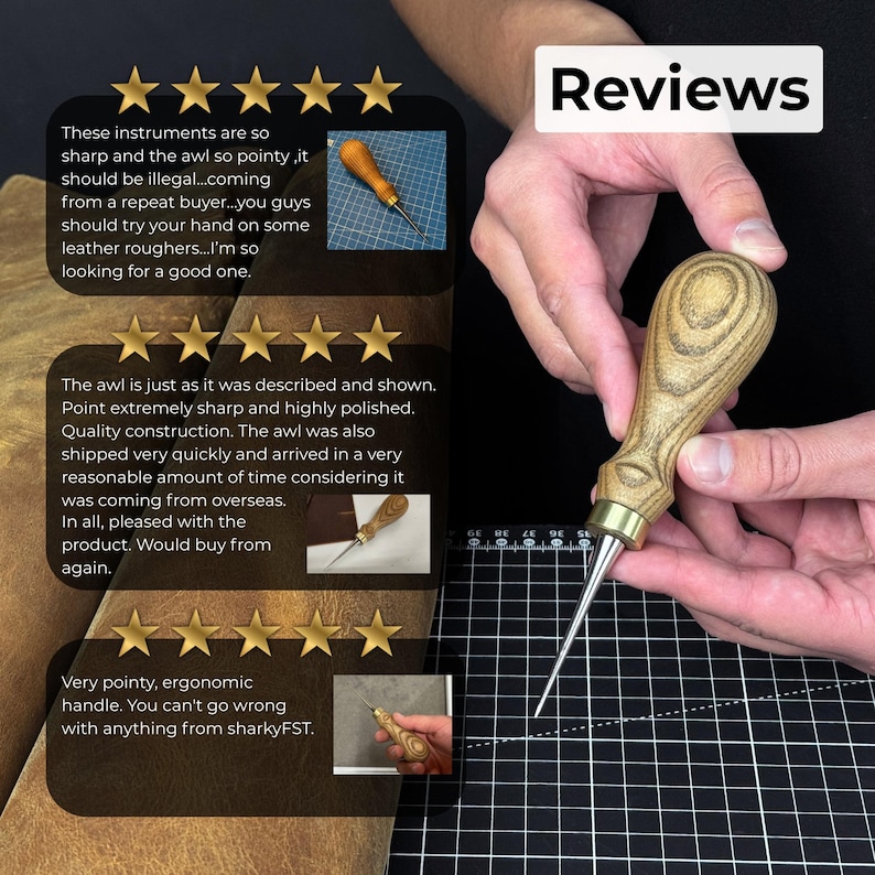 Leatherworking Awl, Sharp Needle. Hand Forged From Hardened Carbon 52100 Steel, Ash Handle. Leather Awl. Stitching Awl, Leather Work Tool image 9