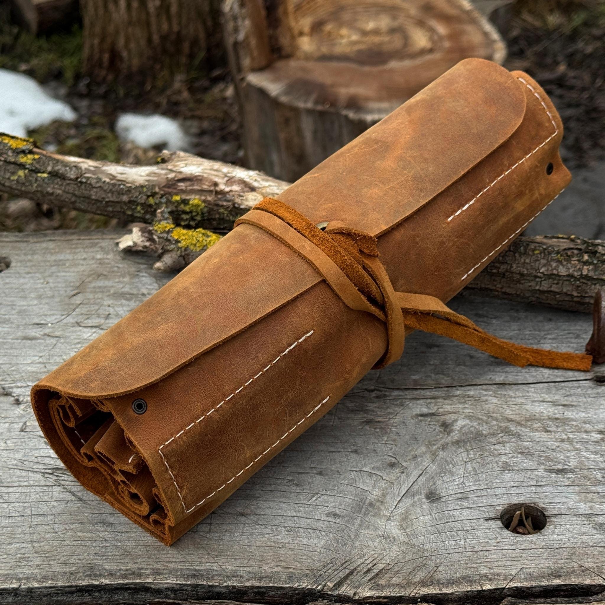 Universal Leather Tool Roll With 10 Pockets. Genuine Leather Crazy