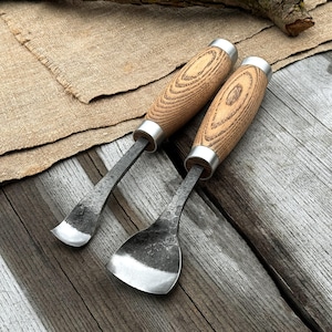 Hand-Forged Spoon Carving Gouges – Choose Your Size or Set of 2 – Sharp 52100 Carbon Steel, Ergonomic Ash Handles – Bowl Carving Chisels