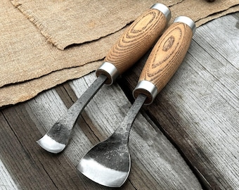 Hand-Forged Spoon Carving Gouges – Choose Your Size or Set of 2 – Sharp 52100 Carbon Steel, Ergonomic Ash Handles – Bowl Carving Chisels