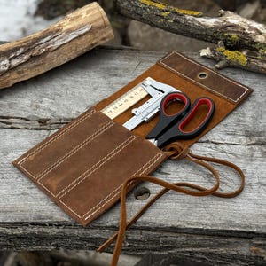 Genuine Leather Chisel Case with 3 Pockets. Leather Crazy Horse. Tool Storage Bag. Roll for Chisels, Knives and Garage Tools. Gift For Men
