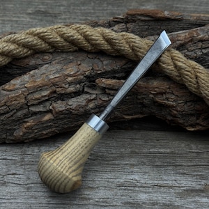 Bevel Chisel Oblique with Palm Handle. Sharp Carbon Steel Blade, Ash Wood Handle. Wood Carving Small Chisel. Forged Tool for Detail Carving.