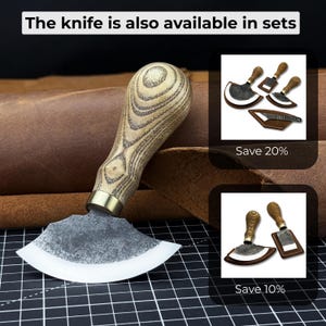 Small Leather Round Knife with Sheath. Razor Sharp Blade. Hand Forged from Hardened Carbon 52100 Steel, Ash Handle. Skiving Knife. Gift. image 10